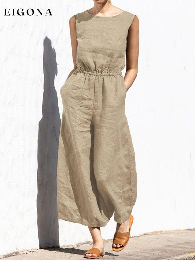 Casual Loose Solid Color Jumpsuit cotton linens jumpsuits suit