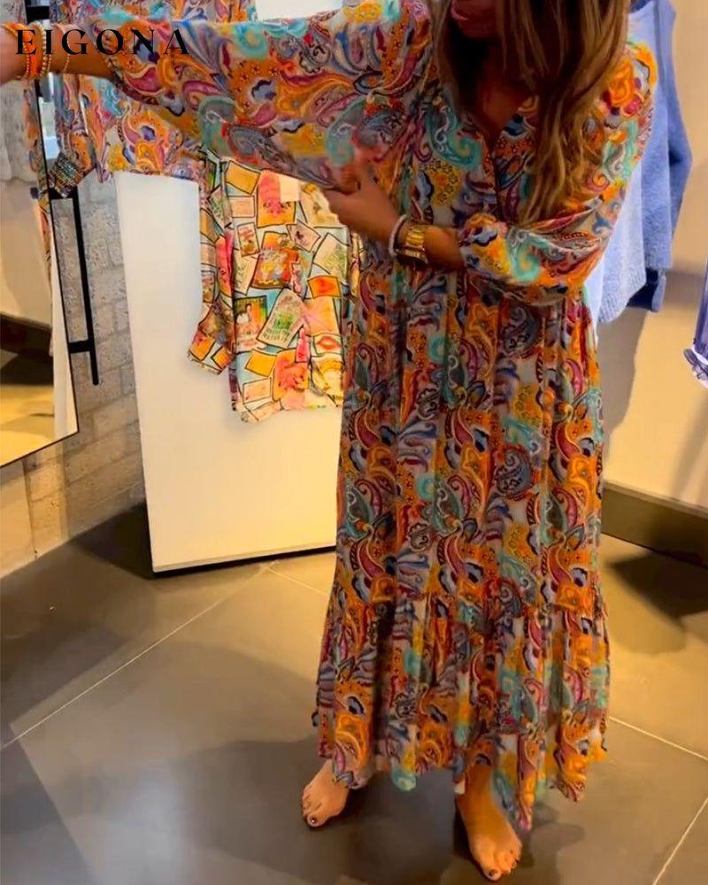 Print V neck A-Line Maxi Dress Multicolor 2023 f/w 23BF casual dress Casual Dresses Clothes Dresses spring vacation dresses