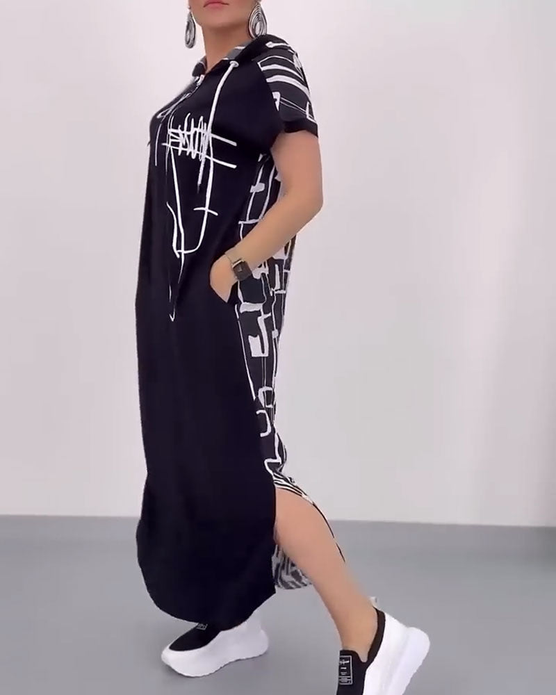 Half-Zip Loose Contrast Dress