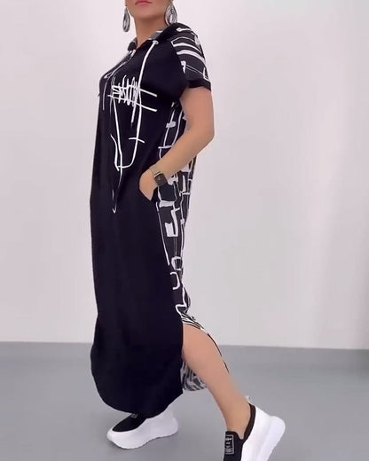 Half-Zip Loose Contrast Dress