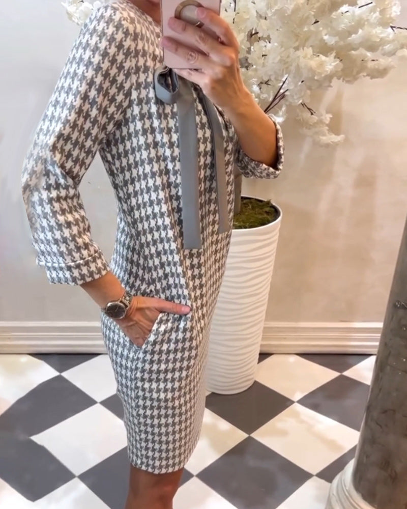 Elegant houndstooth pattern dress 2023 f/w 202466 elegant dress