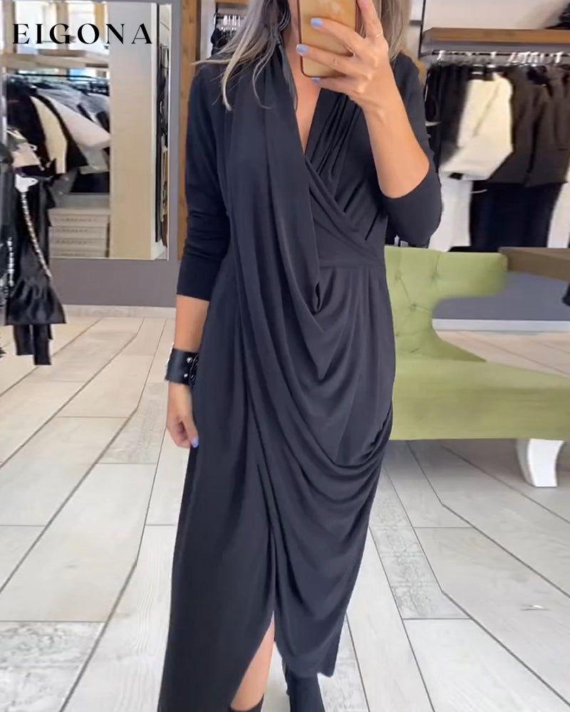 Elegant pleated solid color dress 2023 f/w 23BF casual dresses Clothes Dresses spring