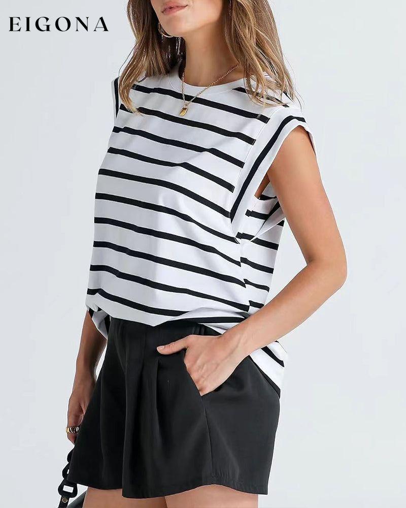 Casual striped print round neck sleeveless top blouses & shirts spring summer