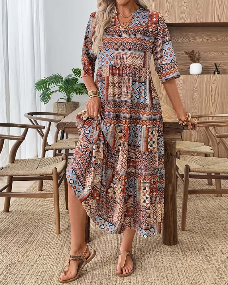 Ethnic Geometric Print Long Dress