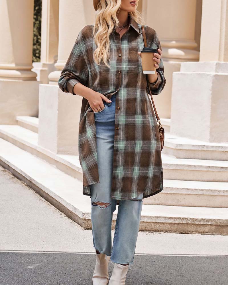 Lapel casual plaid coat 2024 f/w coats spring