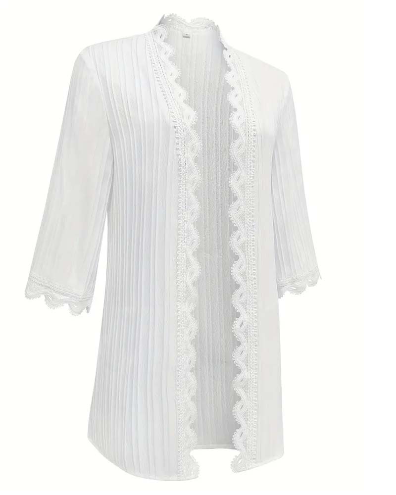 Mid-Length Sleeve Lace Trim Coat