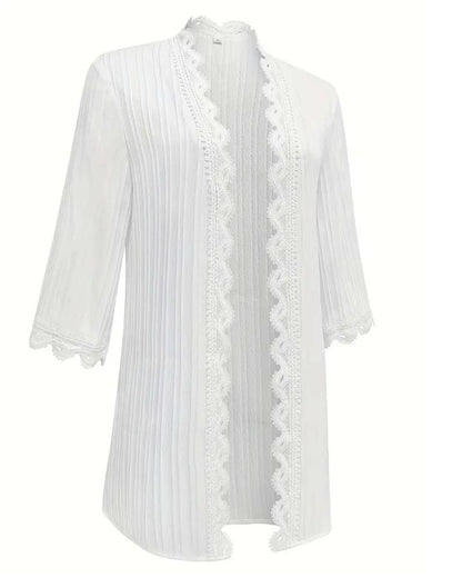 Mid-Length Sleeve Lace Trim Coat