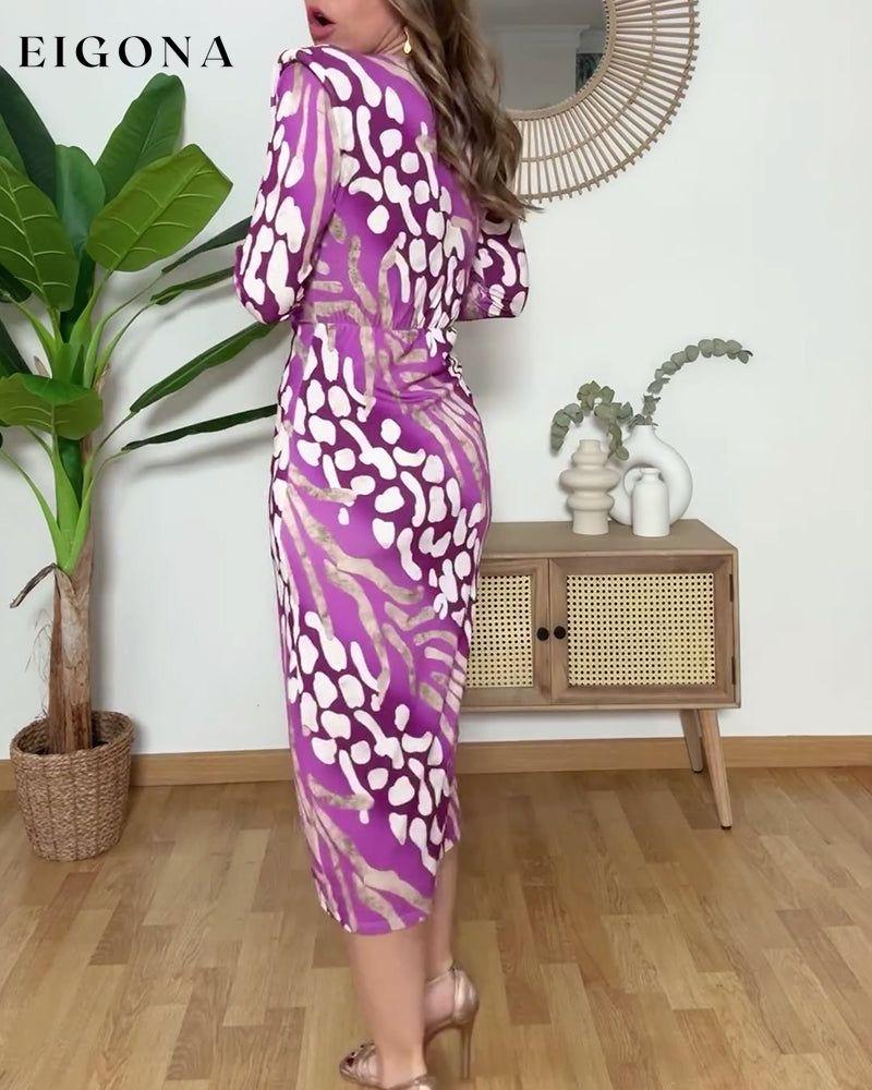 Elegant printed long sleeve slim maxi dress casual dresses spring summer