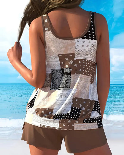 Costume da bagno due pezzi senza maniche con stampa Paisley