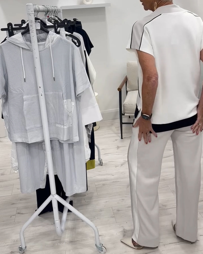 V-Neck Color Matching Slit Casual Suit