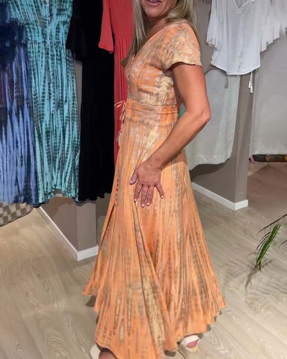 V-Neck Tie-Dye Short-Sleeved Dress