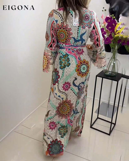 Elegant dress with colorful print and bell sleeves casual dresses spring summer