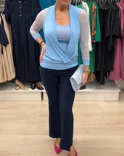 Sheer Cross Collar Blouse