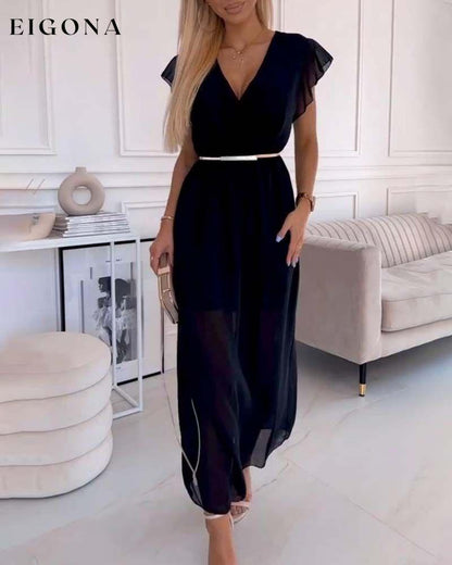 Solid color deep V elegant long dress party dresses summer