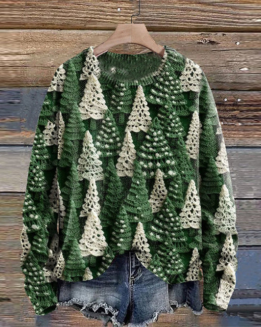 Christmas tree print crew neck long sleeve sweatshirt 2024 f/w christmas spring sweatshirts