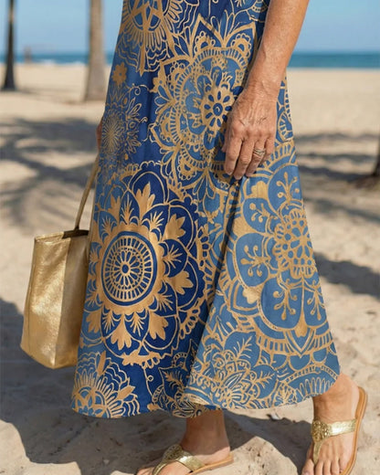 Mandala Print Sleeveless Casual Dress
