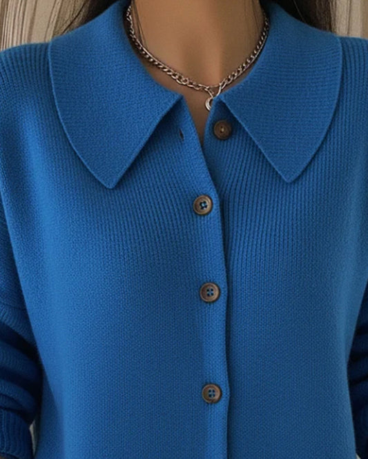 Long-Sleeved Button-Down Lapel Jumper