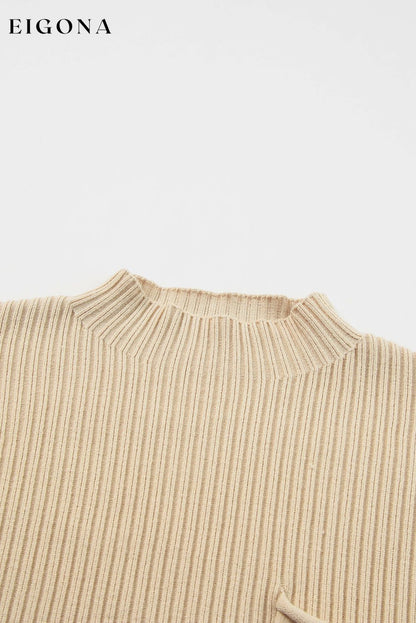 Oatmeal Patch Pocket Ribbed Knit Short Sleeve Sweater All In Stock Best Sellers cable knit clothes EDM Monthly Recomend Fabric Ribbed Hot picks Occasion Daily Print Solid Color Season Fall & Autumn shirt shirts short sleeve shirt Sleeve Short Sleeve Style Casual Sweater sweaters top tops