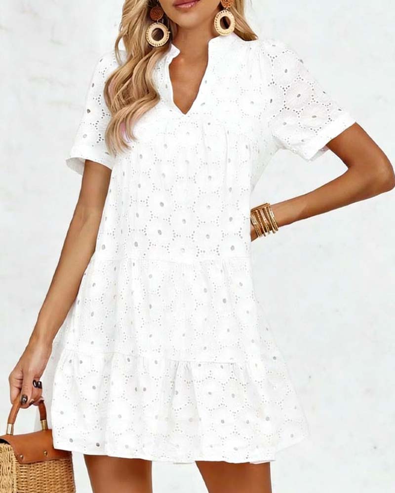 Hollow V-Neck Short-Sleeved Dress