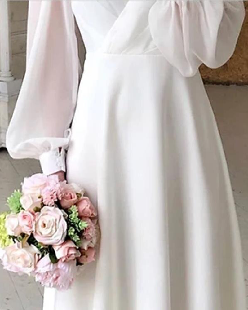 Elegant Puff-Sleeved V-Neck Dress