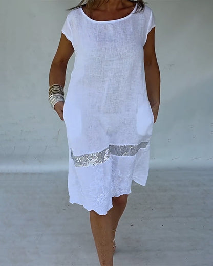 Round Neck Short Sleeve Solid Color Dress