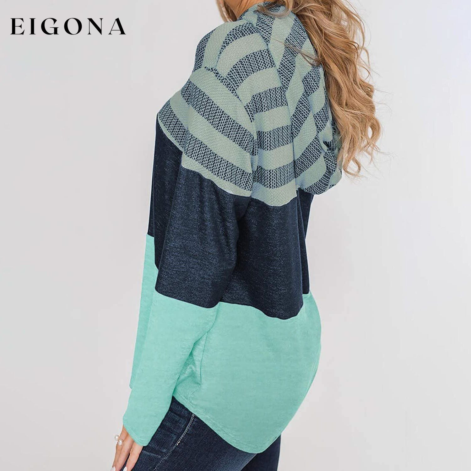 Women Long Sleeve Striped Color Block Casual Hoodies __stock:500 clothes refund_fee:1200 tops