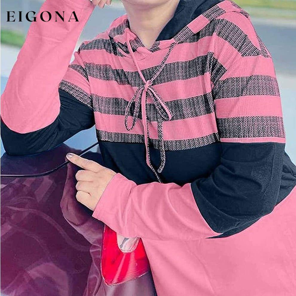 Women Long Sleeve Striped Color Block Casual Hoodies __stock:500 clothes refund_fee:1200 tops