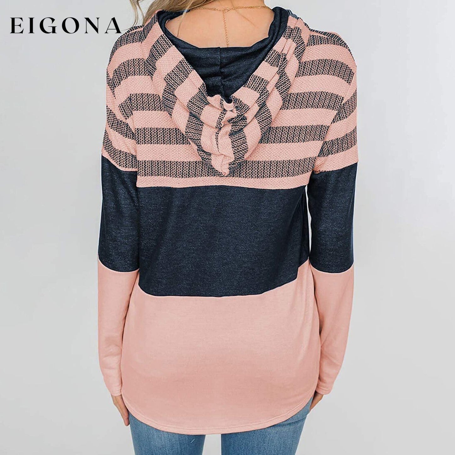 Women Long Sleeve Striped Color Block Casual Hoodies __stock:500 clothes refund_fee:1200 tops