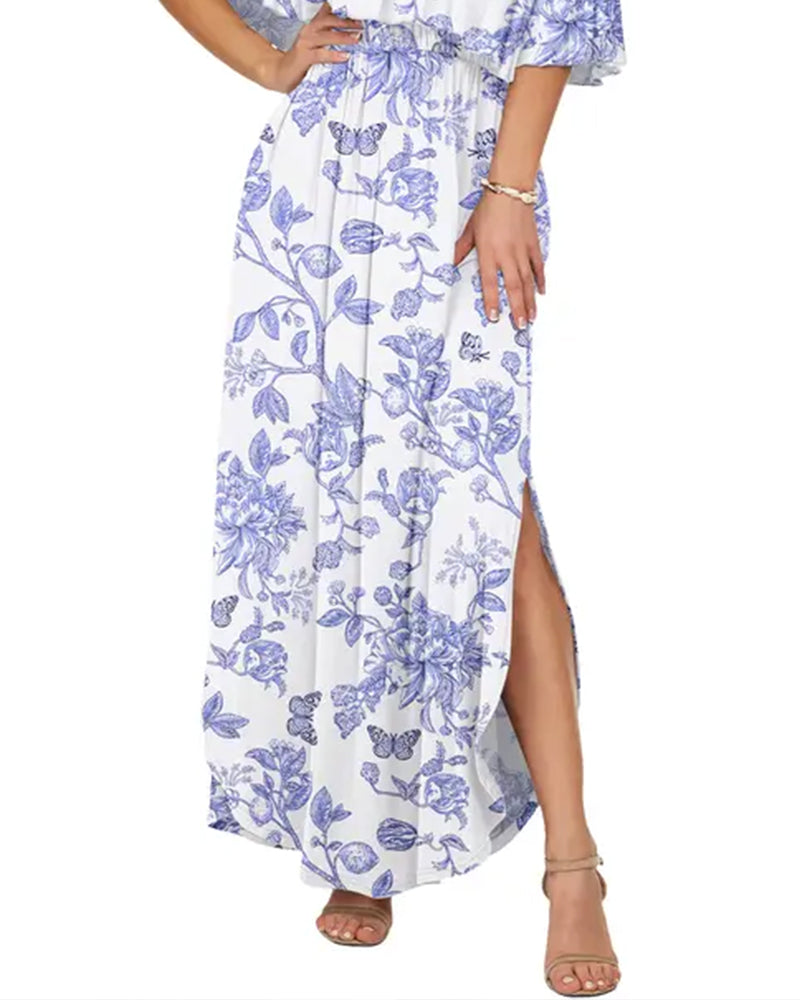 Elegant Ink Wash Floral Maxi Dress