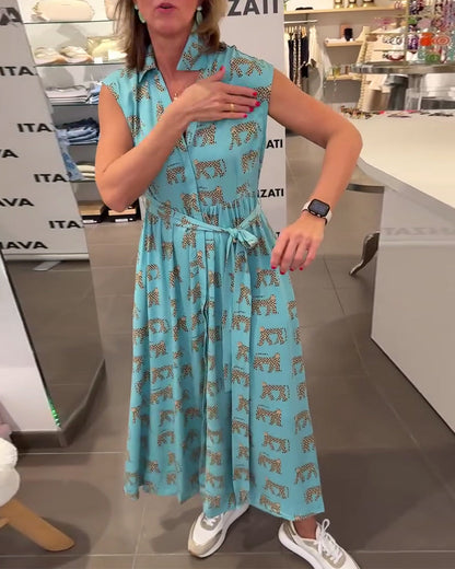 V-Neck Sleeveless Printed Dress