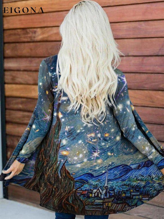 Oil Painting & Space Image Print Long-Sleeve Cardigan starry