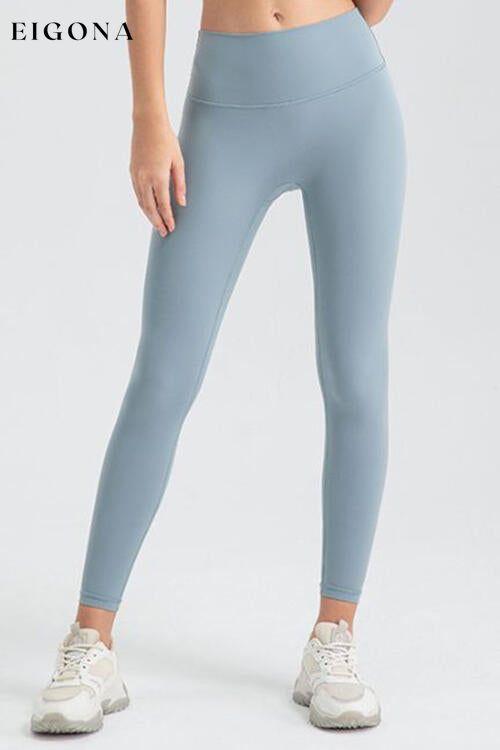 Wide Waistband Sport Leggings Misty Blue clothes Ship From Overseas Y.D