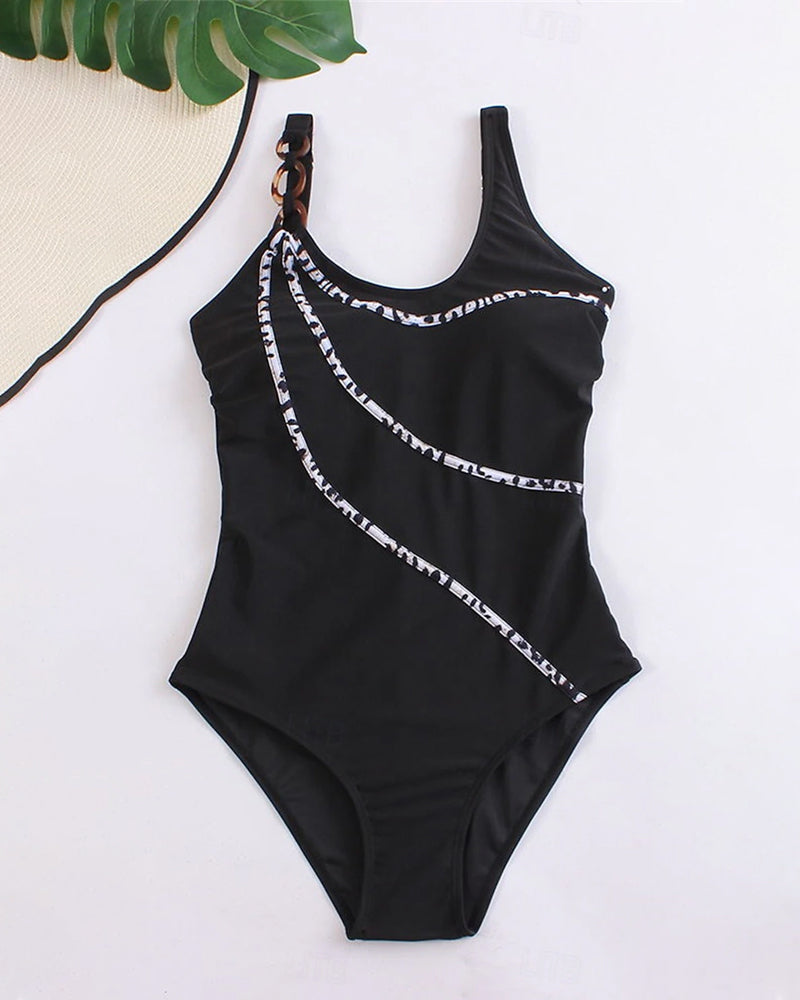 Metal Chain Print One Piece Swimsuit