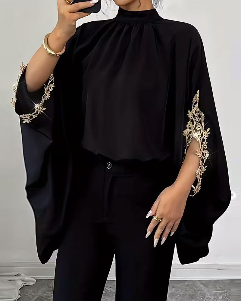 Stand Collar Elegant Patchwork Top