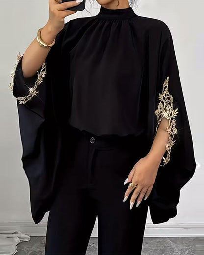 Stand Collar Elegant Patchwork Top