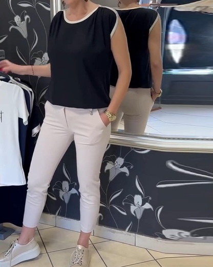 Contrast Color Sleeveless Blouse