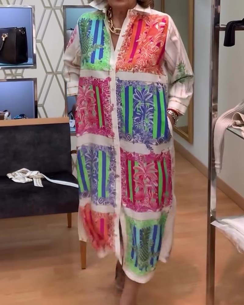 Patchwork Printed Long Shirt Dress