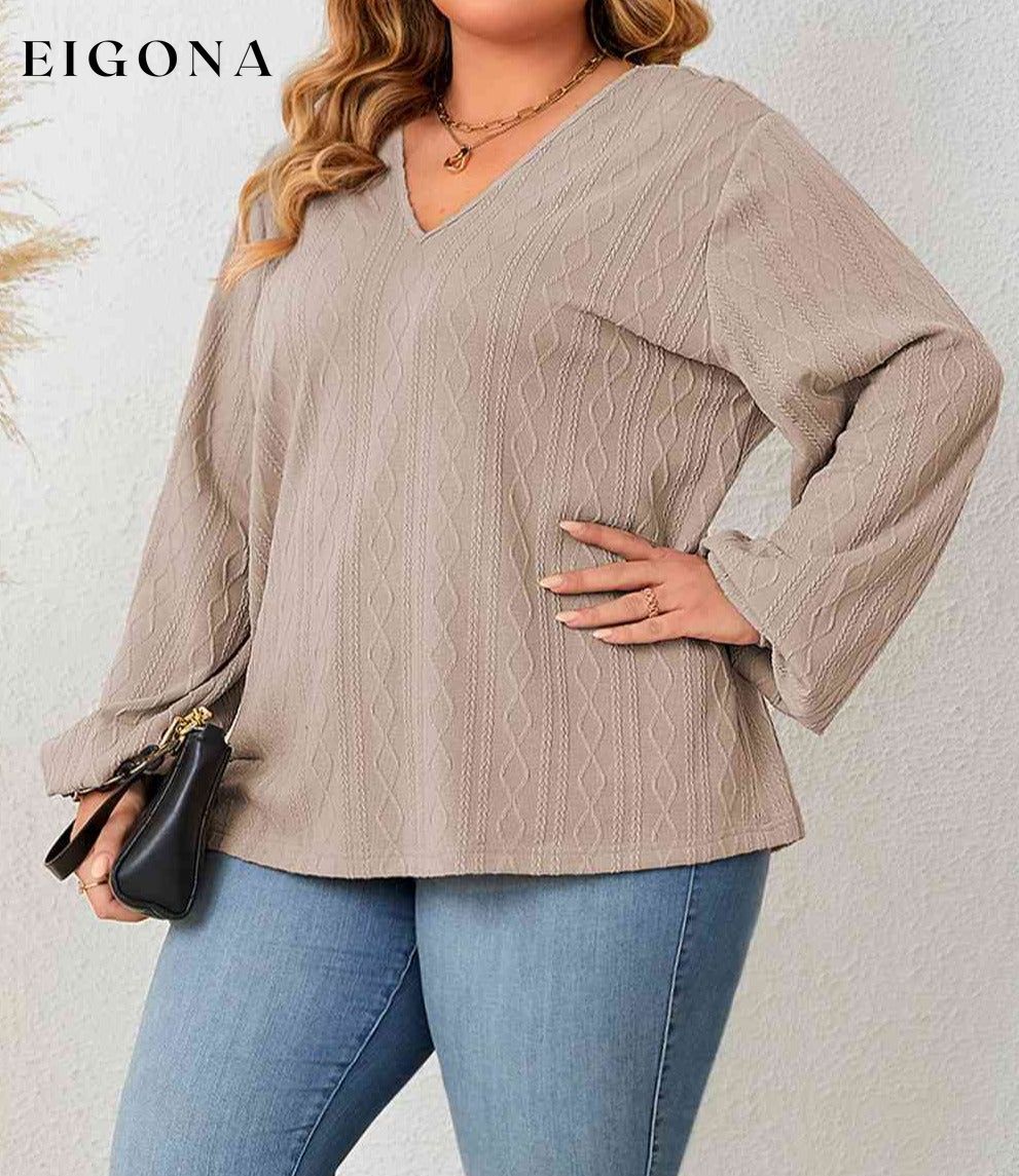 Plus Size Lace Detail V-Neck Long Sleeve Blouse clothes HS long sleeve shirt long sleeve shirts long sleeve top Ship From Overseas top tops