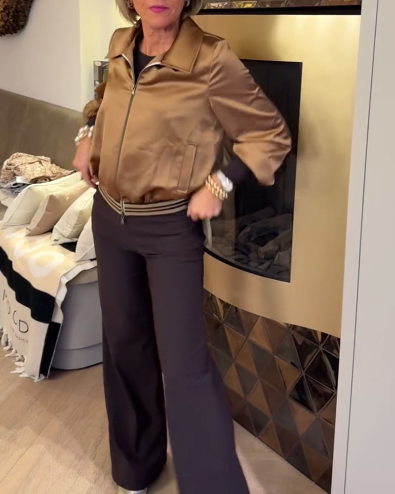 Fashionable Glossy Lapel Cropped Coat