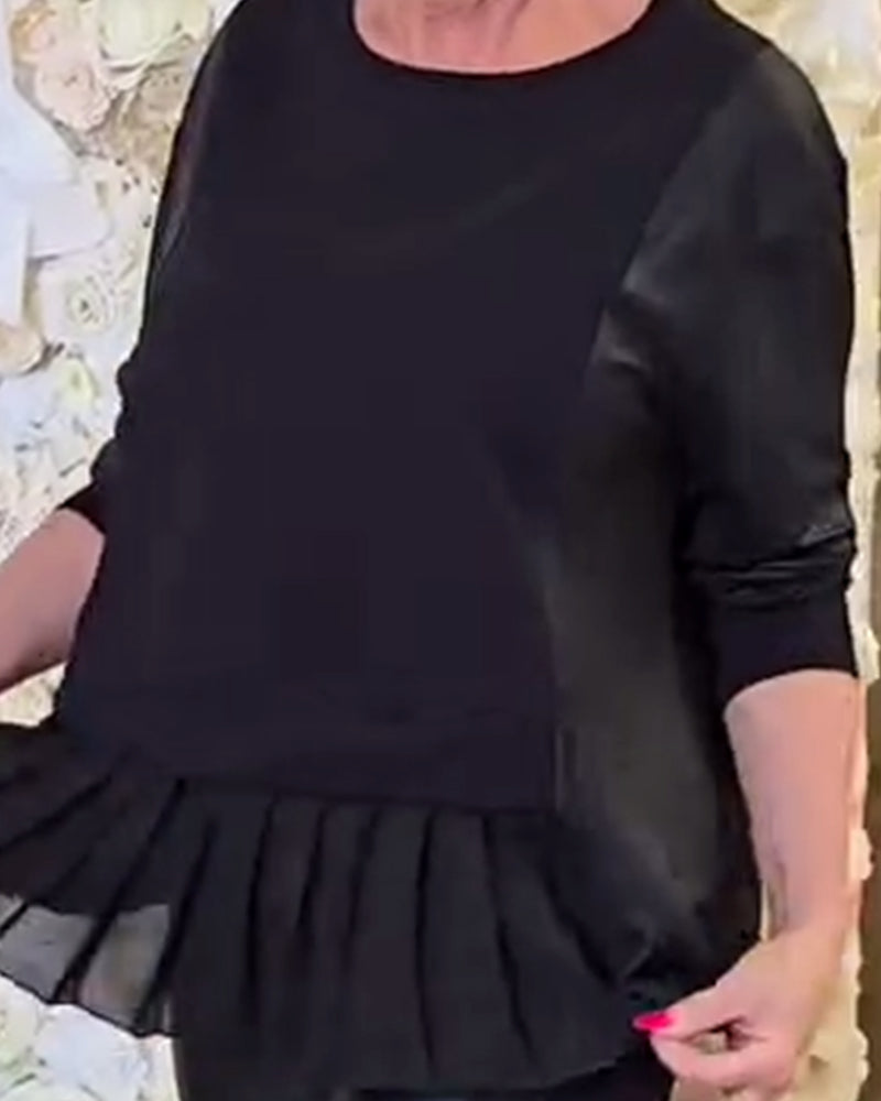 Solid Color Patchwork Long-Sleeved Sweatshirt