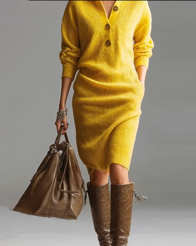 Casual Solid Color Autumn And Winter Sweater Dress