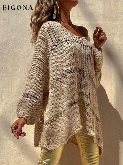 Openwork V-Neck Long Sleeve Sweater A@Y@M clothes Ship From Overseas