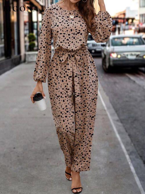 Leopard Tie Front Balloon Sleeve Jumpsuit Bigh clothes Jumper Jumpsuit Rompers Ship From Overseas