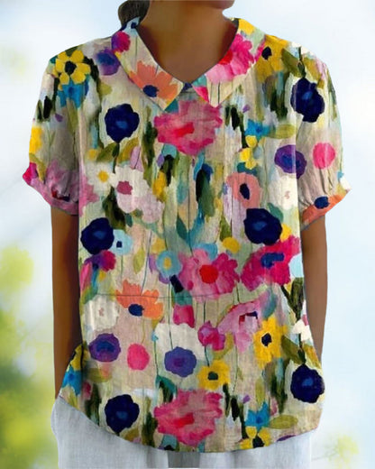 Lapel floral print casual blouse blouses & shirts summer