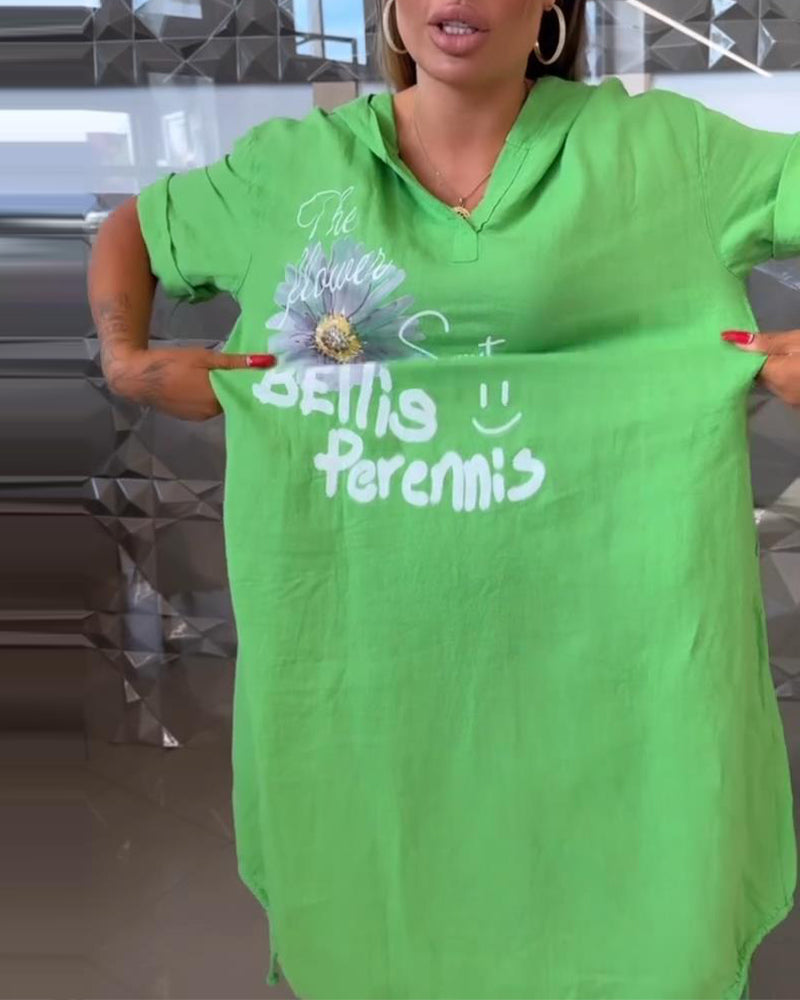 Hooded Printed Casual Shift Dress