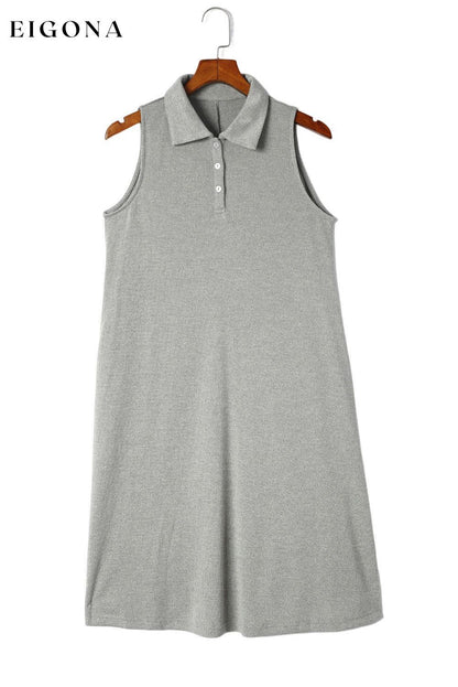 Gray Button Collared Sleeveless Polo Dress casual dress casual dresses clothes dress dresses Occasion Daily Print Solid Color Season Summer short dresses Silhouette H-Line Style Casual