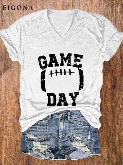 Women's Game Day Football Casual V-Neck Tee ball print