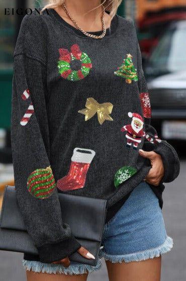 Sequin Patch Christmas Element Sweatshirt Black clothes Ship From Overseas SYNZ