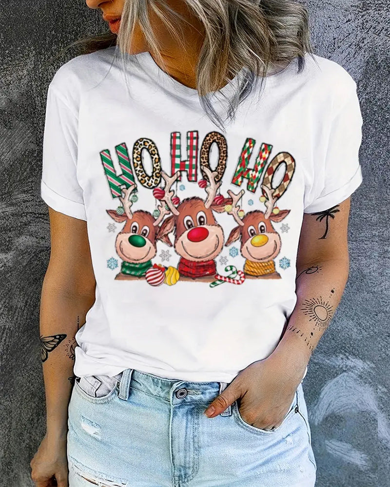 Christmas deer graphic round neck T-shirt 2024 f/w christmas spring summer t-shirts