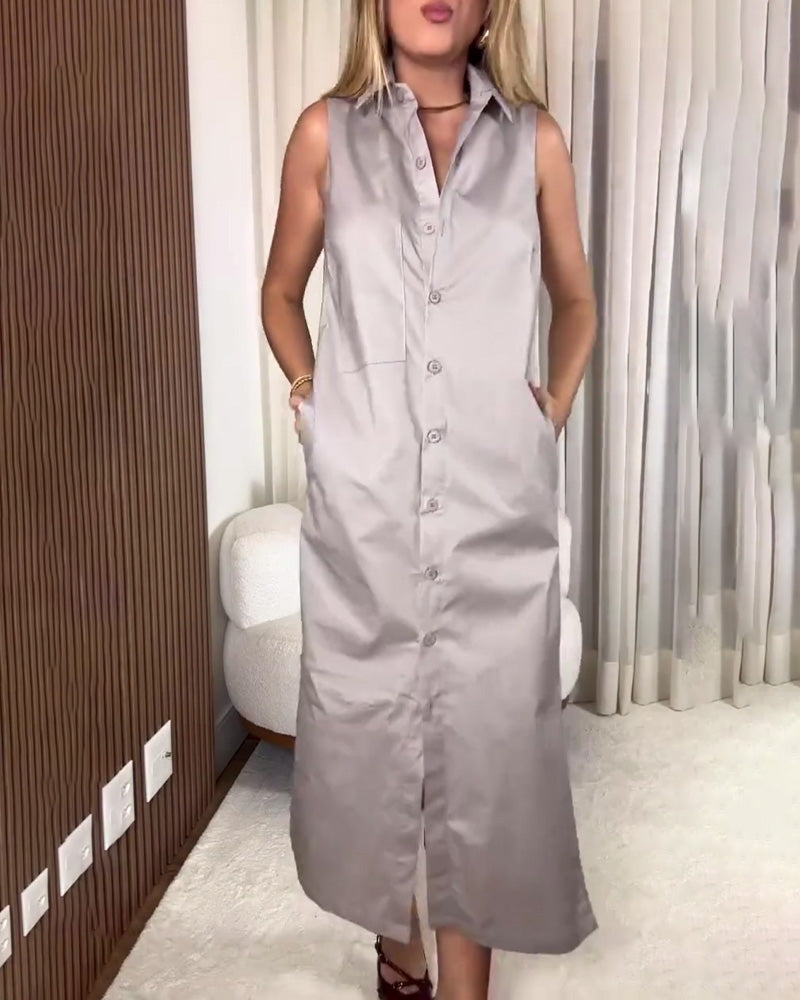 Abito cardigan senza maniche in tinta unita